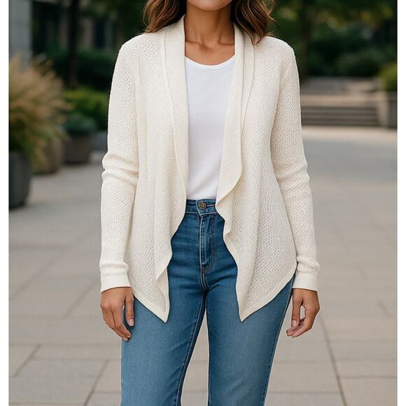 Talbots Draped Cardigan Cream Womens Medium Open Front - Picture 1 of 5